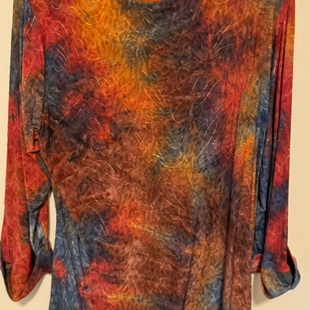Women’s Top Gently Used Size XL 3/4 Sleeves Rusty Red/Blue/Brown